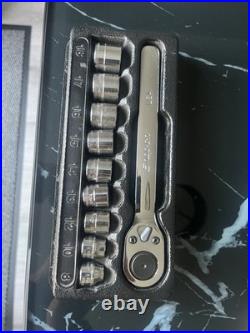 Snap On 210RAFSMA 3/8 Shallow Slim Ratchet And 10 Piece Socket Set Rrp £330