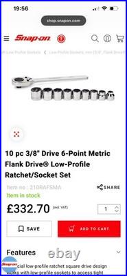 Snap On 210RAFSMA 3/8 Shallow Slim Ratchet And 10 Piece Socket Set Rrp £330