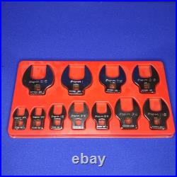Snap-On 3/8 Drive SAE Open End Crows Foot 11 Piece Set With Tray 211FCOA
