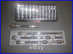 Snap On 3/8 Socket Set Shallow And Deep In Tray Ratchet Bar Set