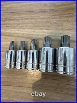 Snap-On 5 pc 1/2 Drive Metric Stubby Triple Square Bit Socket Set 10-18