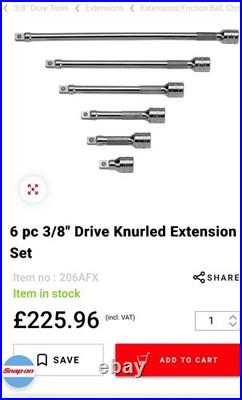 Snap On 6 pc 3/8 Drive Knurled Extension Set 206AFX