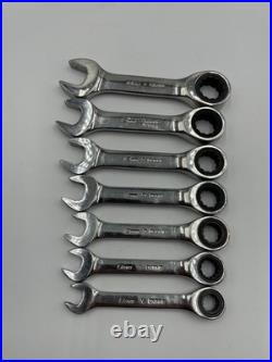 Snap On 7pc Metric Flank Drive Short Ratcheting Combination Wrench Set OXIRM707