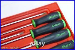 Snap On 8 Piece Extra Long GREEN HI-VIS Handle Soft Grip Screwdriver Set in TRAY