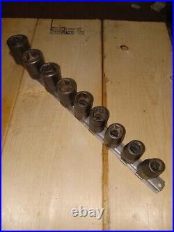 Snap On 9 Piece 1/2 Drive 6 Point SAE Shallow Impact Socket Set (3/8-7/8)