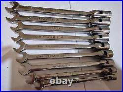 Snap On 9pc Flank Drive Flex-Head/Open-End Combination Wrench Set FHOM