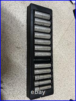 Snap On Deep Chrome 1/2in Sockets 12-24 Missing 17mm. 6 Side With Tray