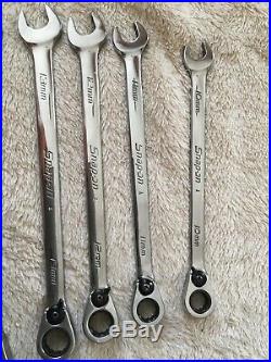 Snap On Flank Drive Ratcheting Wrench Set, Open Ended, Metric, 6 Pc