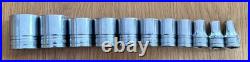 Snap-On Imperial SAE 6 Point 1/2' Drive 11 pc Socket Set 1-1/8 to 3/8