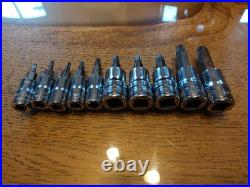 Snap-On Male Torx Set Of 10 3/8 and 1/4 Drive Sockets T8 T50