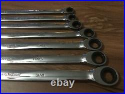 Snap On SAE 7-Piece Long Ratchet and Boxed End Wrench Set 3/8-3/4