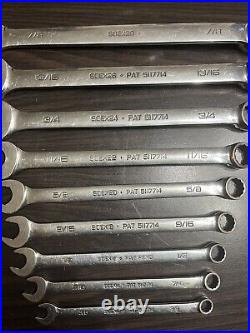 Snap On SOEX710 10 Pc SAE 12 Pt Flank Drive Combo Wrench Set 5/16, 3/8-7/8