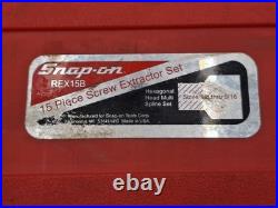 Snap On Screw Extractor Set REX15B 15 Piece Hexagonal Head Multi Spline Set Used