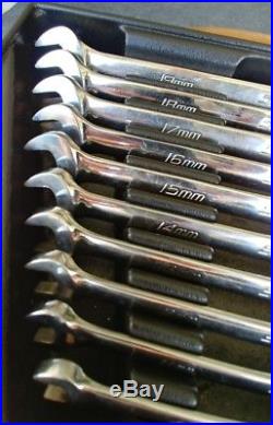 Snap On Tools 10 Piece 12 Pt Metric Long Handle Combination Wrench Set OEXLM710B
