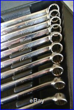 Snap On Tools 10 Piece 12 Pt Metric Long Handle Combination Wrench Set OEXLM710B