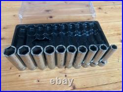 Snap On Tools 10pc 1/2 6pt Metric Flank Drive Chrome Deep Socket Set 310TSM