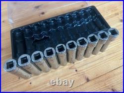 Snap On Tools 10pc 1/2 6pt Metric Flank Drive Chrome Deep Socket Set 310TSM