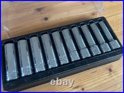 Snap On Tools 10pc 1/2 6pt Metric Flank Drive Chrome Deep Socket Set 310TSM