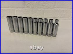 Snap On Tools 1/2 Deep Chrome Metric Socket Set 6pt 10-20mm 10pc Vintage 1989