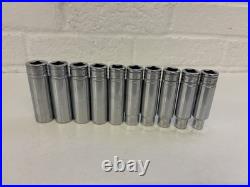 Snap On Tools 1/2 Deep Chrome Metric Socket Set 6pt 10-20mm 10pc Vintage 1989