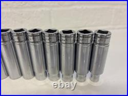 Snap On Tools 1/2 Deep Chrome Metric Socket Set 6pt 10-20mm 10pc Vintage 1989