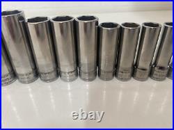 Snap On Tools 3/8 Deep Flank Drive Socket Set 6-20mm 6pt 15pc Set