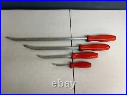 Snap On Tools 4 Piece Pry Bar / Chisel Set 24 18 12 8 Red Handle USA