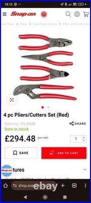 Snap On Tools 4pc Pliers / Cutt3rs Set dark green Pl400b £295RRP