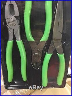 Snap On Tools BNiB Medium size Genius Green Pliers Cutters Long Nose Set X 3