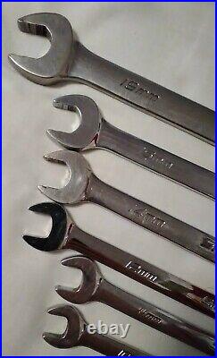 Snap On Tools Metric Wrench LOT of 6 Chrome 10-11-12-14-15-19