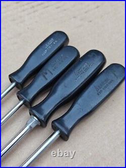 Snap On Tools USA 4pc 16 Long Phillips Flat Screwdrivers Hard Handle Vintage