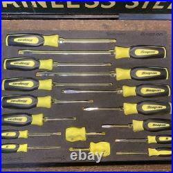 Snap On Tools Used SGDX160BFHV 16pc Hi-Viz Yellow Soft Grip Foam Screwdriver Set Snap On Tools Used SGDX160BFHV 16pc Hi-Viz Yellow Soft Grip Foam Screwdriver Set