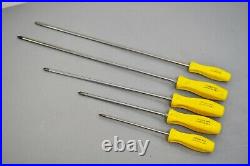 Snap On USA Extra Long Flat & Phillips Head Cabinet Screwdriver Set 5pc Yellow