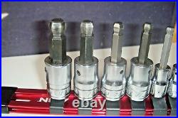 Snap-on 1/4 3/8 drive Ball-end Hex Allen Socket Driver Set 21 Piece With Rail J6