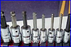 Snap-on 1/4 3/8 drive Ball-end Hex Allen Socket Driver Set 21 Piece With Rail J6
