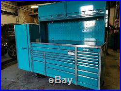Snap-on Toolbox 73 inch wide 30 deep with top lockers in very rare Teal