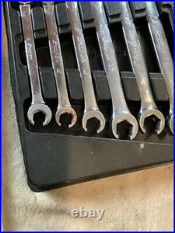 Snap on double end flare nut wrench set, metric, 6 pc. Tray has tear