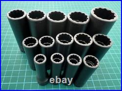 Snap on tools usa 8mm 24mm deep impact sockets 3/8 drive, new list £343