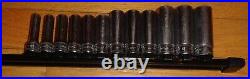 Snapon 3/8 Deep Socket Set 6 Point 8mm-19mm 12 Piece