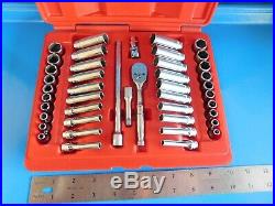 Used, Snap On 1/4 In. Dr. Socket Set Metric & Sae In Box, Ratchet, Etc. 45 Pc