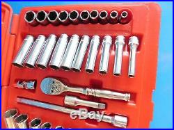 Used, Snap On 1/4 In. Dr. Socket Set Metric & Sae In Box, Ratchet, Etc. 45 Pc