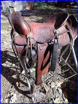 Vintage 16 Western Saddle Hand Tooling Huge Swell Exposed Leathers Fqhb