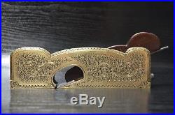 Vintage Brass and Mahogany Infill Shoulder Plane decorated with hand engraving