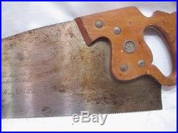 Vintage Disston D-8 8 Hand Saw Wood Tool Rip/Crosscut Carpenter's Woodworking