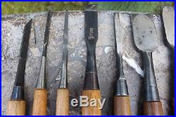 Vintage Japanese Chisel Wood Carving Hand Tool Knife Set of 10