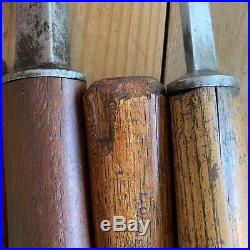 Vintage set of 6 MORTICE MORTISE CHISELS Ward Wood Handle Old Hand Tool #665