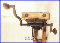 Vtg antique barn beam timber post auger bore hand crank drill press machine tool