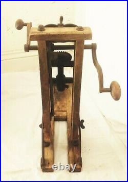 Vtg antique barn beam timber post auger bore hand crank drill press machine tool